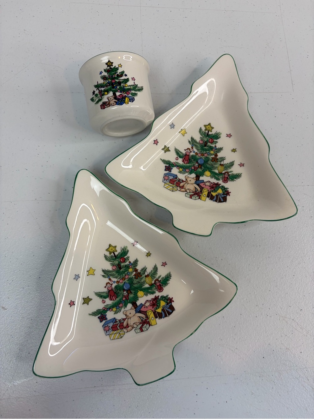 Vintage Nikko Japan Christmas Tree Candle Candy Nut Dish Happy Holidays Tree 90s
